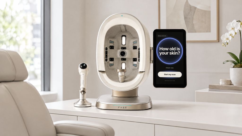 The FASE Scanner on a white console in a clinic consultation room, next to a treatment chair